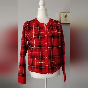 Charter Club Sweater Color Red And Black Sequin Gold Buttons Front Size Medium